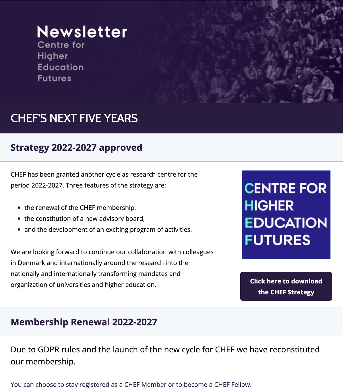 Screenshot of news letter